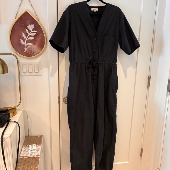 Black Poplin Short Sleeve Baggy Jumpsuit Sz Small